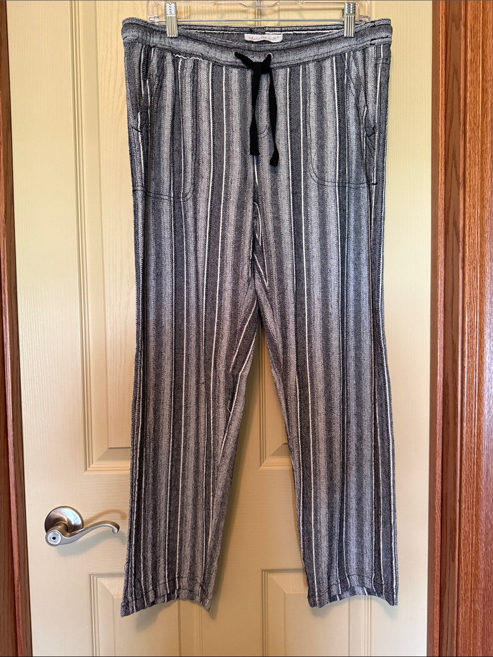 KEREN hart Black & White Striped Linen Blend Pants